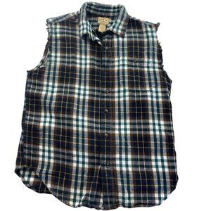 Blue Mountain Men's Sleeveless Plaid Button-Up Shirt Medium Cotton Flannel